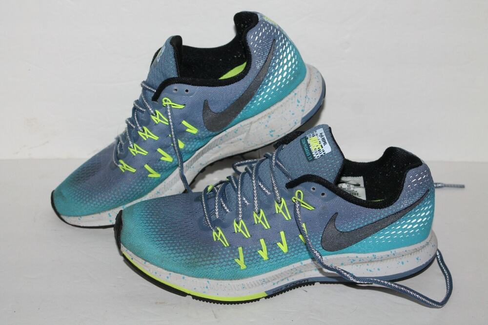 Nike Zoom Pegasus 33 Shield Running Shoes Womens 8.5, Blue Black, Outdoor